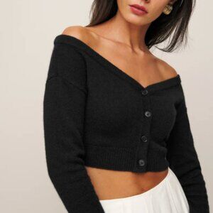 Reformation Millie Cashmere Off The Shoulder Cardigan Black - Size S